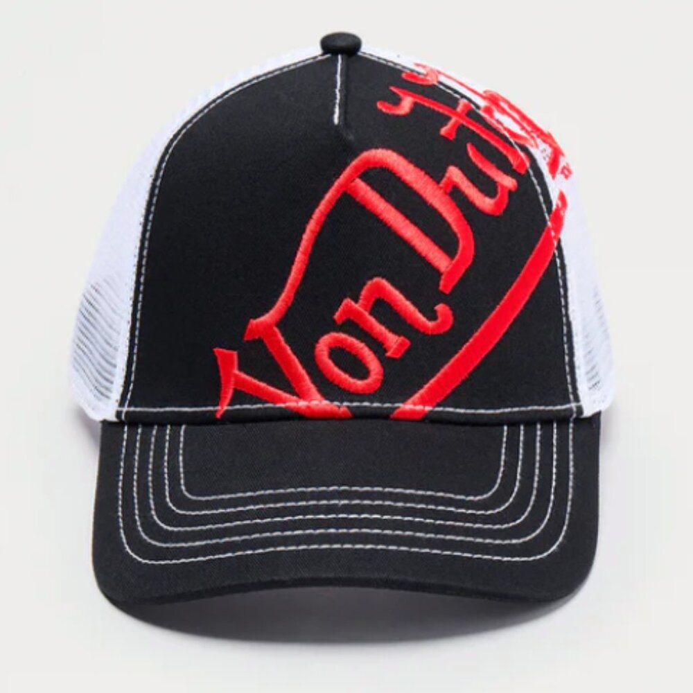 Authentic Licensed Von Dutch Tilted Logo Trucker Snapback Hat Cap Black & Red